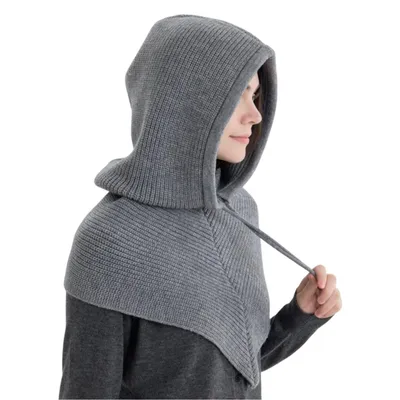Produktbild von Winter Thermo Kapuzenschal Damen Schalmütze mit Verstellbarer Kordelzug, Grau