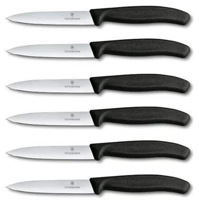 Produktbild von Victorinox Swiss Classic Profi Gemüsemesser-Set, 6-teilig, Allzweckmesser, Spitz, Scharfe Klingen, 10 cm, Robuste Kunststoffgriffe, Schwarz