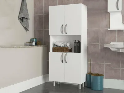 Produktbild von Großer Mehrzweckschrank Dgrazian, Multifunktionale Möbel, Schuhschrank, Besenschrank, 60x30h140 cm, Weiß