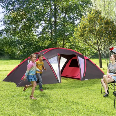Produktbild von Tunnelzelt 4-6 Personen, Familienzelt 3 Räume, Campingzelt mit Stehhöhe, Grau | 615 x 235 x 195 cm | 3000 mm Wassersäule | UPF 50+