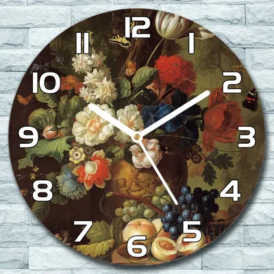 Produktbild von Wanduhr aus Glas Rund fi 30 Buntes Blumenstrauß Quarz Deko Schlafzimmer Büro
