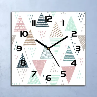 Produktbild von Wanduhr Echt-Glas-Küchenuhr Dreiecke weiß blau Quarz 30x30 Deko Bilder