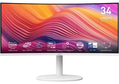 Produktbild von MSI Modern MD342CQPWDE, 86,4 cm (34"), 3440 x 1440 Pixel, UltraWide Quad HD, LCD, 4 ms, Weiß