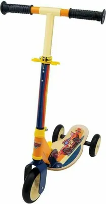 Image de Smoby - Voitures - Trottinette pliable - 3 roues silencieuses - Plateau en bois - Jaune et multicolore - Trottinette avec guidon réglable