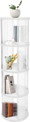 Image de 4 étages Bibliothèque pivotante à 360° en plastique Étagère de stockage moderne 40,5*135,5cm Blanc