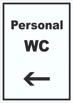 Produktbild von Personal WC Schild mit Text und Richtungspfeil links hochkant A5 Rückseite selbstklebend