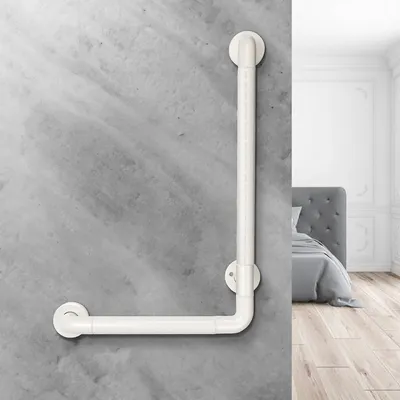Produktbild von Yakimz Haltegriff dusche Aus Edelstahl, Rutschfester L-FöRmiger Fluoreszierender Haltegriff, Wandgriff Wandmontage bis zu 200KG Für Badewanne Schlafzimmer Treppengeländer 60*40cm Weiß