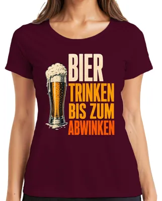 Produktbild von Bier trinken bis zum Abwinken Party Saufen Lustiges Damen T-Shirt, Burgundy, L