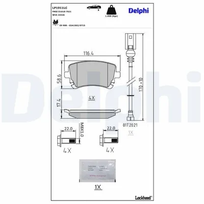 Produktbild von DELPHI Bremsbeläge Satz Hinten Bremsklötze für VW Transporter V Bus (7HB, 7HJ, 7EB, 7EJ, 7EF, 7EG, 7HF, 7EC) LP1911LC