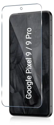A screen protector is shown placed on top of a smartphone.