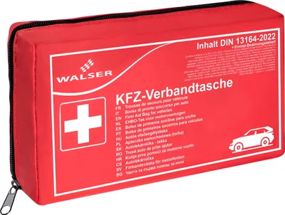 Produktbild von WALSER Erste Hilfe Set Auto, Verbandskasten Auto Auszeichnung *, Auto Verbandskasten 2024, Erste Hilfe Kasten, Verbandskasten Auto 2024, Erste Hilfe Auto, KFZ Verbandkasten DIN 13164 rot