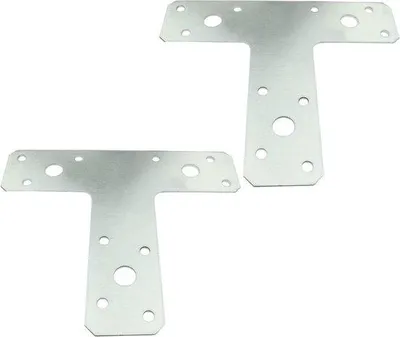 Immagine prodotto di Set di 5 piastre di montaggio a forma di T, forate, per sistema di fissaggio in acciaio zincato - dimensioni 150 x 127 x 38 mm, con 13 fori