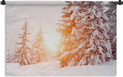 Produktbild von MuchoWow® Wandteppich Wandbehang Sonne - Bäume - Schnee 120x80 cm Tapisserie Dekoration Wandtuch - Wanddekorationen - Wandtücher