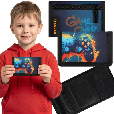 Produktbild von Gaming-Geldbörse mit Gamepad-Motiv für Jungen, Geldbeutel mit Klettverschluss, 9 × 13 × 1 cm