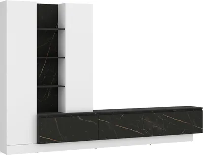 Produktbild von Wohnwand Modesto Alpinweiß & Marmoroptik Schwarz - Breite ca. 295 cm
