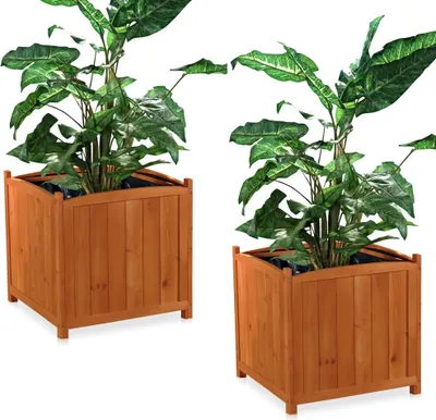 Produktbild von Mucola kvetináč kvetináč štvorcový stojan na kvety žľab drevený kvetináč kvetináč kvetináč - 50 cm sada 2