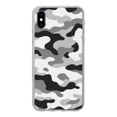 Produktbild von MuchoWow® Handyhülle Schutzhülle Hülle für iPhone Xs Schwarz-weißes Camouflage-Muster Silikon Softcase Handy Hülle - Handytasche