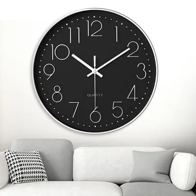 Runde Quarz-Wanduhr, 20 cm, schwarz, leise, modern