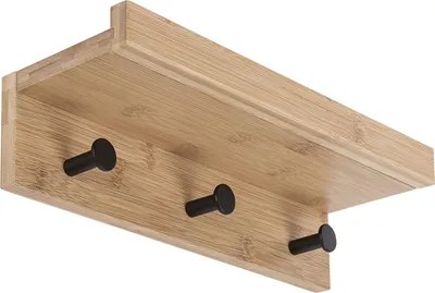 Produktbild von ONVAYA® Wandregal Bambus mit 3 Haken | Bambus Schwarz | Regalbrett schwebend aus Holz | Schlüsselbrett mit Ablage | modernes Schweberegal | Wandhaken Garderobe | Schlüsselhaken