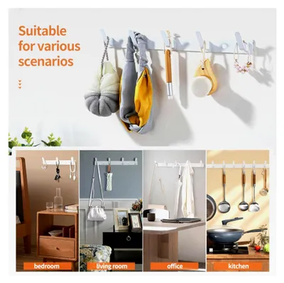 Produktbild von Garderobenhaken Weiß mit 5 Haken – Stabile Garderobenleiste für Jacken, Mäntel, Taschen, Hüte und Schals