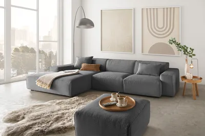 Produktbild von KAWOLA Sofa RANI Ecksofa Cord grau Recamiere links