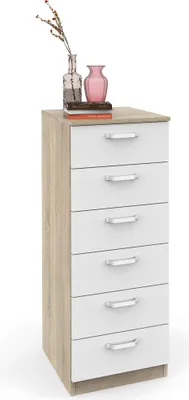Obrázek produktu pro Briebe Praktická komoda do ložnice, vysoká komoda se 6 zásuvkami, 110x40x40 cm Bílá