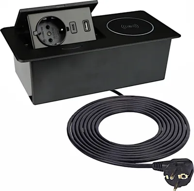 Produktbild von DesignLight ZEOBOX schwarz mit 1x Schuko, 1xUSB A und C und Induktionsladegerät / Tischsteckdose