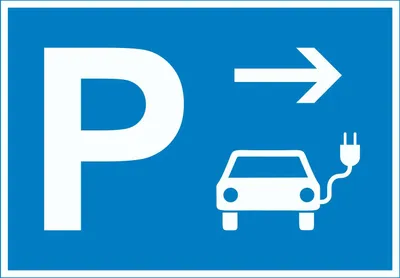 Produktbild von E-Auto Elektrofahrzeug Parkplatz Schild mit Richtungspfeil rechts waagerecht A1 (594x841mm)