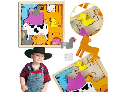 Obrázek produktu pro Venkovská zvířata dřevěné puzzle pro děti - 12 dílků