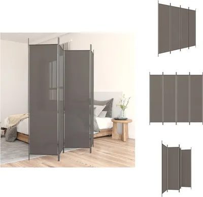 A room divider is shown in a bedroom setting, partially separating a bed from the rest of the room. There are also smaller images of the room divider on a white background.