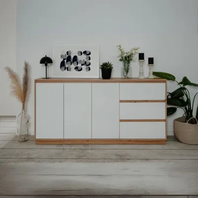 Immagine prodotto di Credenza Phoenix 51A con 3 ante e 3 cassetti rovere e bianco 178x40x88H