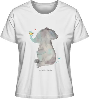 Produktbild von Mr. & Mrs. Panda Baumwollshirt Damen Elefant Biene Größe M - Weiß - Geschenk, shirt, Heiratsantrag, Hochzeitsgeschenk, Kurzarmshirt, T-Shirt, Liebe, Basic, Liebesspruch