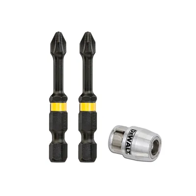 A set of three DeWalt screwdriver bits and a magnetic bit holder.