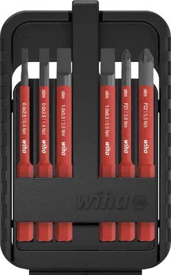 Produktbild von Wiha Bit Set slimBit electric, 6 Stück(e), Pozidriv, Schlitz, PZ 1, PZ 2, 2.5,3.5,5.5,6.5 mm, 142 g