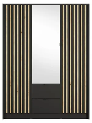 Produktbild von Masseno Drehtürenschrank SATREN 150,8/200,5/54,5cm 3-türig mit Spiegel Schwarz