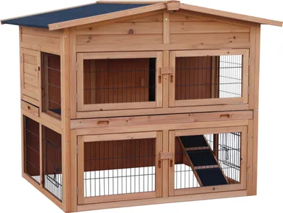 Produktbild von Dehner Kaninchenstall Villa mit Freilauf, ca. 135 x 115 x 112 cm, Holz, lasiert, hellbraun