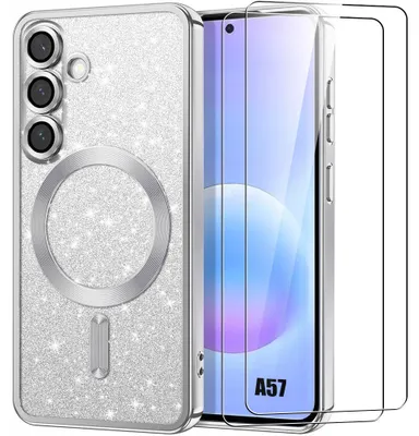 Image de Coque + 2 Verres Trempés pour Samsung Galaxy A57 5G, avec Anneau Magnétique - Argenté