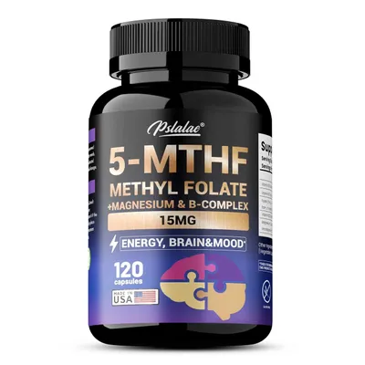 Immagine prodotto di 5-MTHF Metilfolato (120 capsule) integratore alimentare, cervello, memoria, concentrazione, attenzione, energia, sistema immunitario, salute del cervello