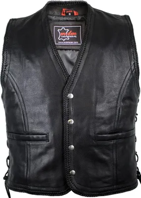 Produktbild von Herren Lederweste Kutte Bikerweste Motorradweste Druckknopf Geschnürt Rockerwest(L)