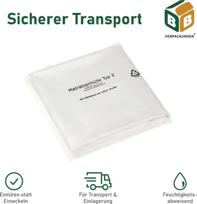 Produktbild von 10 x Matratzenhülle Typ 2 (1700 x 2350 mm) robust reißfest 30 my Aufbewahrungshülle Umzugsmaterial Schutzhülle BB-Verpackungen