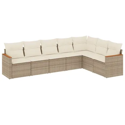 Produktbild von 7-tlg. Garten-Sofagarnitur mit Kissen Beige Poly Rattan