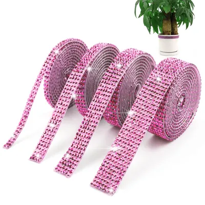 4er-Set Kristall-Strassband, selbstklebend, rosa, DIY-Deko
