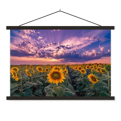 Produktbild von MuchoWow® Textilposter Blumen - Himmel - Lila - Sonnenuntergang 120x80 cm mit schwarzem Rahmen - Wanddeko