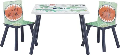 Produktbild von Kindertisch mit Stühlen, Dinosaurier-Motiv, 3-teilig, Holz, sicher & robust