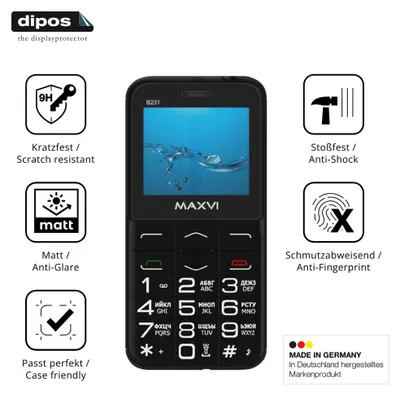 Produktbild von 2x Schutzfolie für Maxvi B231 matt - Anti-Shock 9H Folie dipos Glass Kunststoffglas