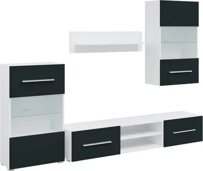 Immagine prodotto di parete attrezzata a 5 elementi con illuminazione a LED Materiale in legno Indaco opaco