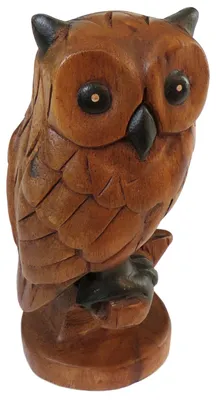 Holzeule auf Ast, handgeschnitzt, 18 cm, Naturholz