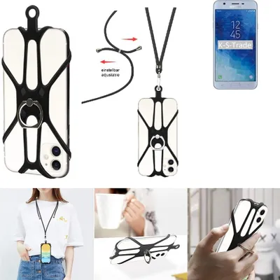 Produktbild von K-S-Trade 3in1 Handykette Handyband Handykordel Halsband Smartphone-Ring Handy-Ring kompatibel mit Samsung Galaxy J7 Star Fingerhalterung Handyring