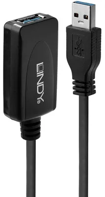 Produktbild von USB 3.2 Gen 1 Aktivverlängerungskabel, USB-A Stecker > USB-A Buchse (schwarz, 5 Meter)
