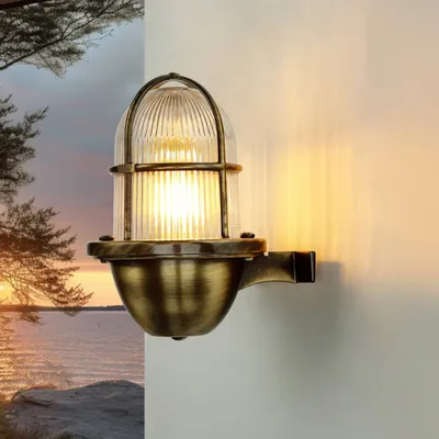 Produktbild von Wandleuchte außen IP64 E27 Glas Messing Maritim Haus Garten Außenlampe Wand
